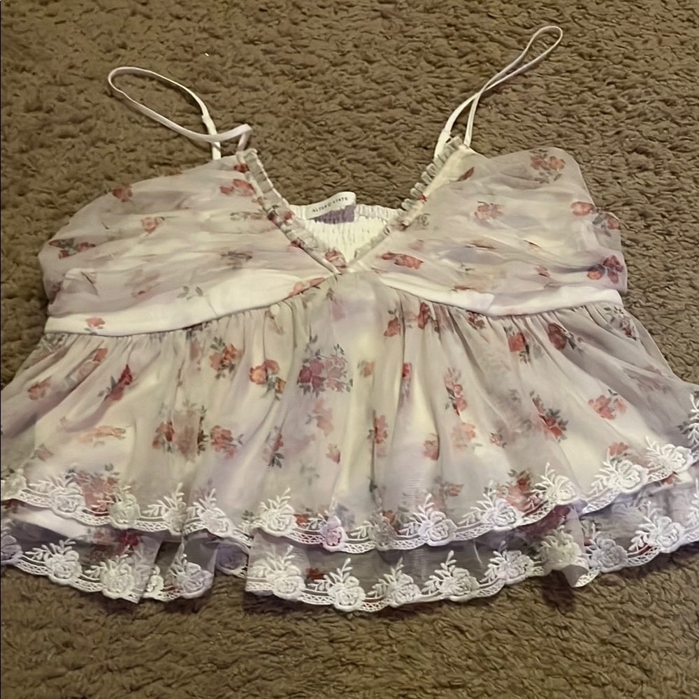 Altar'd State Floral Tank Top with Lace Trim